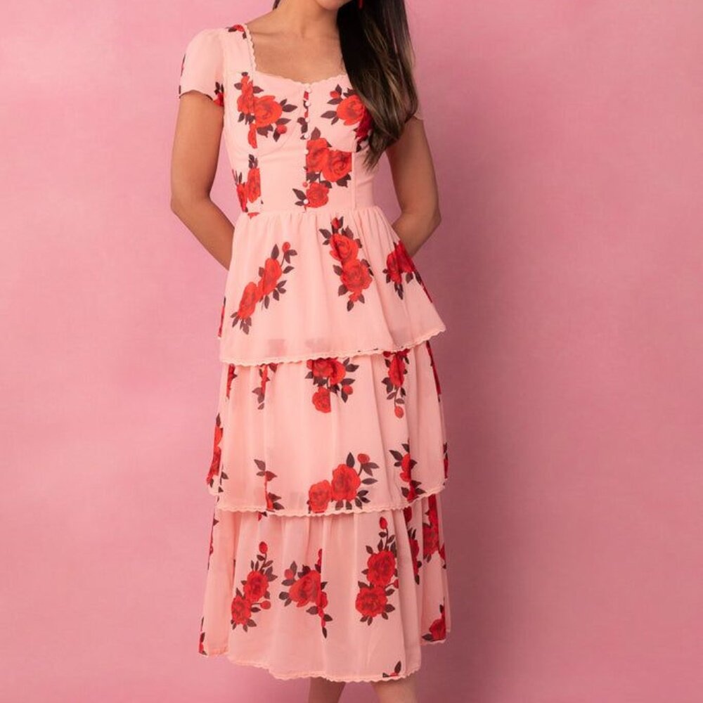 Ivy City Co Roses Are Red Tea Length Dress M